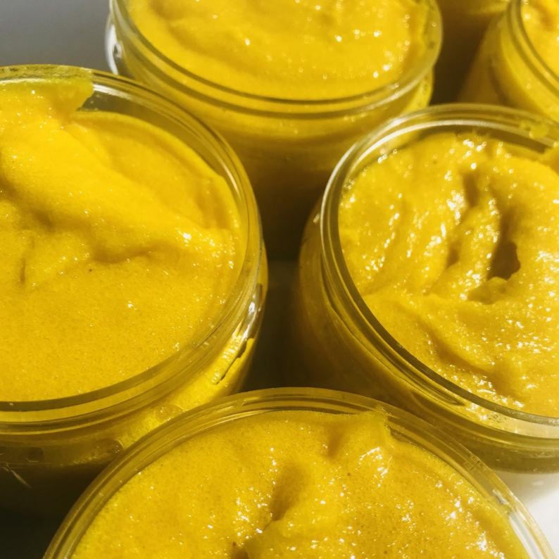 Handmade Turmeric Face & Body Exfoliating Scrub, Sugar Scrub, Moisturizing Scrub, Uplifting Scent